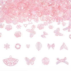 Pink 182 шт. 100 г прозрачные акриловые бусины, с покрытием AB цвета, разнообразные, розовые, 8~29x9~42.5x2~9 мм, отверстие : 1.4~2.8 мм, 100 г / набор