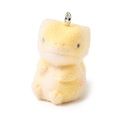 Dinosaur Флокированные подвески из непрозрачной смолы, с платиновыми тоновыми железными петлями, светло-желтый, очарование динозавра, 25.5x15x19.5 мм, отверстие : 2 мм