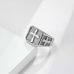 Нержавеющая Сталь Цвет Квадрат с крестообразным узором 304 перстни из нержавеющей стали для мужчин, цвет нержавеющей стали, размер США 8 (18.1 мм)