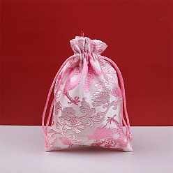 Pearl Pink Dragon Print Cloth Pouches, Drawstring Bag for Jewelry Storage, Rectangle, Pearl Pink, 14x10cm