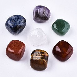 Смешанные камни Натуральный аметист, синяя яшма, кристалл кварца, агат, зеленый авантюрин, красная яшма и бусины из тигрового глаза, упавший камень, нет отверстий / незавершенного, самородки, 20~25x19~22x14~20 мм, 7 шт / комплект