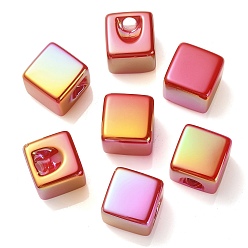 Red UV Plating Rainbow Iridescent Acrylic Beads, Cube, Red, 15x15x15mm, Hole: 3.8mm