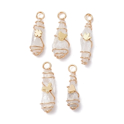 Желтая Старая Ткань  5шт 5 стили гальванические подвески из натуральной кварцевой медной проволоки, слезинки, с латунной бисера, золотые, старое кружево, 25~37x6~13 мм, отверстие : 3.5~4 мм, 1 шт / стиль