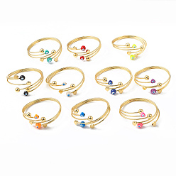Mixed Color Brass Cuff Bangles, Enamel Evil Eye Bangles for Women, Real 18K Gold Plated, Mixed Color, Inner Diameter: 2-1/4 inch(5.7cm)