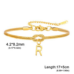Letter R 304 Браслеты с подвесками в виде инициалов из нержавеющей стали, браслеты из змеиной цепи для женщин, золотые, Буква R, 6.69 дюйм (17 см)