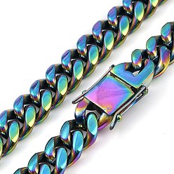 Rainbow Color Ионное покрытие (ip) 304 ожерелья из кубинской цепи из нержавеющей стали для мужчин, Радуга цветов, 24.29 дюйм (61.7 см)