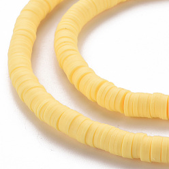 Yellow Handmade Polymer Clay Bead Strands, Heishi Beads, Disc/Flat Round, Yellow, 6x0.5~1mm, Hole: 2mm, about 320~447pcs/strand, 15.74 inch~16.92 inch