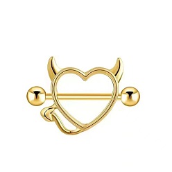 Золотой 304 Кольца для сосков из нержавеющей стали со стразами, булавки для пирсинга сосков, золотые, 18x23 мм, штифты : 1.6 мм