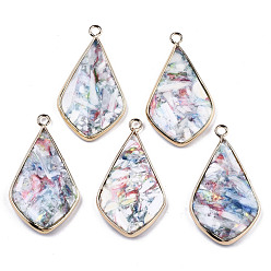 Разноцветный Подвески из синтетического кальцита, с краем и петлей из латуни, покрытой светлым золотом, окрашенные, ромб, красочный, 39x21x4.5~5 мм, отверстие : 2 мм