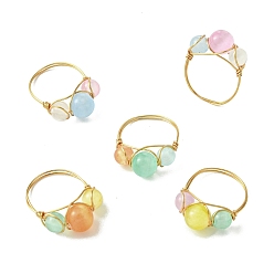 (52) Непрозрачная лаванда Женские кольца на палец с бусинами из медной проволоки, окрашенные из натурального селенита, разноцветные, 9.5 мм, внутренний диаметр: 19 мм