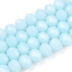 Cyan Clair Perles de verre opaques de couleur unie, facette, rondelle, cyan clair, 6x5mm, Trou: 1mm, Environ 83~85 pcs/chapelet, 38~39 cm