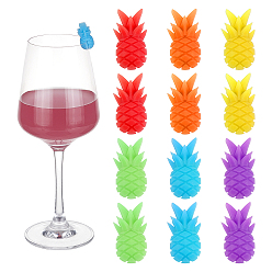 Mixed Color Silicone Wine Glass Charms, Drink Markers, for Bar, Christmas, Birthday, Party Decoration, Pineapple, Mixed Color, 26x14x13.5mm, 6 color/set