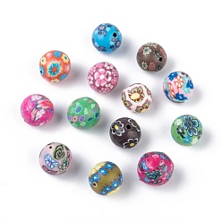 Mixed Color Handmade Flower Pattern Polymer Clay Beads, Round, Mixed Color, 11~12mm, Hole: 2mm
