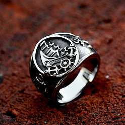 Античное Серебро 304 из нержавеющей стали кольца палец для мужчин, плоский круглый с парусной лодкой, античное серебро, размер США 10 (19.8 мм)