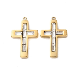 Прозрачный 304 подвески из нержавеющей стали, со стеклом, корс прелести, реальный 14 k позолоченный, прозрачные, 24.5x15.5x3.5 мм, отверстие : 1.4 мм