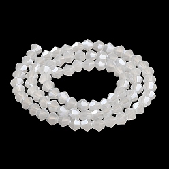 White Imitation Jade Electroplate Glass Beads Strands, Pearl Luster Plated, Faceted, Bicone, White, 4x4mm, Hole: 0.8mm, about 87~98pcs/strand, 12.76~14.61 inch(32.4~37.1cm)