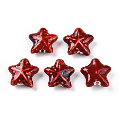 Темно-Красный Фарфоровые бусины ручной работы, фантазии античного стекла фарфора, керамические бусины в виде морских звезд, темно-красный, 18.5~20.5x21~22x8.5~10 мм, отверстие : 1.8~2.5 мм