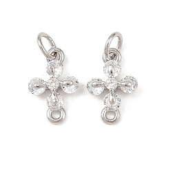 Платина Подвески-соединители с прозрачными кубическими циркониями из латуни, без кадмия и без свинца, стойки покрытие, долговечный, с прыжковых колец, платина, 13x8.5x4 мм, отверстие : 3.4 мм