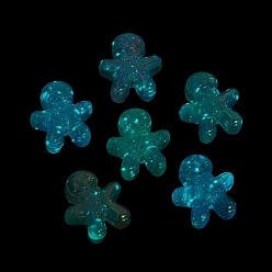 Mixed Color Luminous UV Plating Rainbow Iridescent Acrylic Beads, Gingerbread Man, Mixed Color, 20x18x10.5mm, Hole: 3.5mm