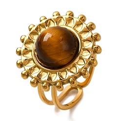 Тигровый глаз Круглые натуральные кольца из тигрового глаза, солнечно-золотистый тон 304 манжеты из нержавеющей стали для женщин и мужчин, 20 мм, внутренний диаметр: регулируемый
