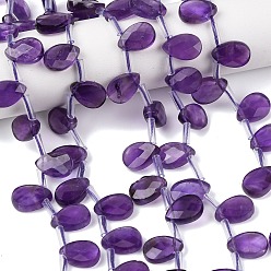 Аметист Природный аметист нитей бисера, Грановитая Teardrop, Топ пробуренной, с пластиковыми трубчатыми бусинами, 12~12.5x8~8.5x3.5~4 мм, отверстие : 1 мм, около 32 шт / нитка, 15.16'' (38.5 см)
