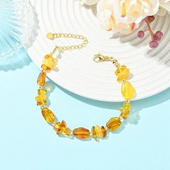 Темно-Оранжевый Браслеты из натурального янтаря и немагнитного синтетического гематита для женщин., самородки и чипсы, золотые, темно-оранжевый, 7.68 дюйм (19.5 см)