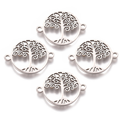 Нержавеющая Сталь Цвет 201 соединительные звенья нержавеющие, плоские круглые с дерева жизни, цвет нержавеющей стали, 16x21x1 мм, отверстие : 1.5 мм