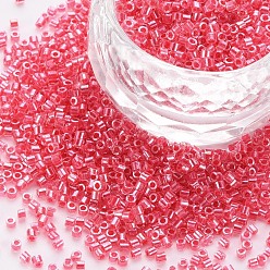 Crimson Glass Cylinder Beads, Seed Beads, Inside Colours Luster, Round Hole, Crimson, 1.5~2x1~2mm, Hole: 0.8mm, about 8000pcs/bag, about 1pound/bag