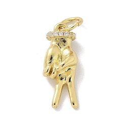 Настоящее золото 18K Латунные микропаве прозрачные подвески с фианитом, пальмовые прелести, с целью перехода в кольце, реальный 18 k позолоченный, 20x8x5.5 мм, отверстие : 4.5 мм