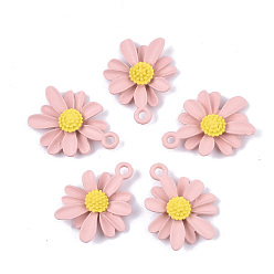 Pink Акриловые подвески краскораспылительные, цветок / ромашка, розовые, 20.5x16.5x4 мм, отверстие : 1.8 мм