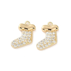 Real 18K Gold Plated Brass Micro Pave Cubic Zirconia Pendants, Socks, Real 18K Gold Plated, 13x11x2mm, Hole: 1.2mm