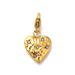 Розовый Сердце 304 подвеска из нержавеющей стали со стразами украшения, ионное покрытие (ip), с застежкой омар коготь, реальный 14 k позолоченный, светло-розовый, 16.5x13.5x2 мм
