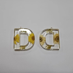 Letter D Подвески из прозрачной эпоксидной смолы, подвески-буквы с петлями, Буква D, 41x37.5x9 мм, отверстие : 2 мм