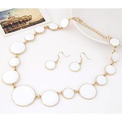 Белый Комплекты из цепочек с плоскими круглыми звеньями и подвесками из сплава эмали для женщин, золотые, белые, Ожерелье: 380 mm