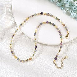 Doré  Colliers de perles et de fluorite naturelle facettée, cube et rond, or, 15.71 pouce (39.9 cm)