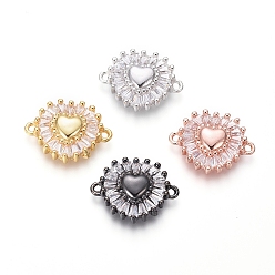 (52) Непрозрачная лаванда Соединители из латуни с микропаве и кубическим цирконием, сердце, прозрачные, разноцветные, 14x18x3.5 мм, отверстие : 1.2 мм