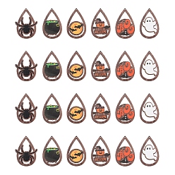 Смешанные Узоры 24 шт. 6 стили тема Хэллоуина односторонние большие подвески из осины с принтом, очарование слезы, смешанные узоры, 54.5x34x2.5 мм, отверстие : 1.6 мм, 4 шт / стиль