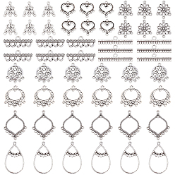 Antik Silber Farbe 54pcs 9 Stil tibetischen Stil Legierung Kronleuchter Komponenten Links, Bleifrei und cadmium frei, Mischform, Antik Silber Farbe, 19x17x1.5 mm, Bohrung: 1 mm, 6 Stück / Stil, 54 Stück / Karton