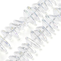Прозрачный Стеклянные бусины с гальваническим покрытием , треугольные, с покрытием AB цвета, прозрачные, 9x15.5~16x2.8~3 мм, отверстие : 1 мм, около 119~131 шт / нитка, 24.21''~24.41'' (61.5~62 см)