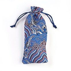 Royal Blue Silk Pouches, Drawstring Bag, Royal Blue, 19x7.5~8cm