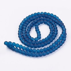 Marine Blue Transparent Glass Bead Strands, Frosted, Round, Marine Blue, 6mm, Hole: 1.3~1.6mm, about 140pcs/strand, 31.4 inch