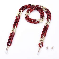 Dark Red Eyeglasses Chains, Neck Strap for Eyeglasses, with CCB Plastic & Acrylic Curb Chains, Alloy Lobster Claw Clasps and Rubber Loop Ends, Dark Red, 27.91 inch(70.9cm)