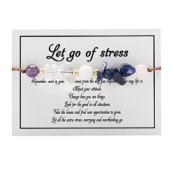 Смешанные камни Натуральный смешанный драгоценный камень плетеные браслеты из бисера, регулируемый браслет круглой формы и фишек, 6-1/4~10-1/4 дюйм (16~26 см)