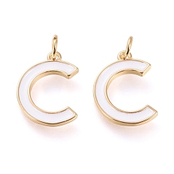 Letter C Латунь эмаль подвески, с целью перехода в кольце, долговечный, реальный 18 k позолоченный, letter.c, белые, letter.c, C: 17x12x1.8 мм, прыжковые кольца: внутренний диаметр: 3 мм