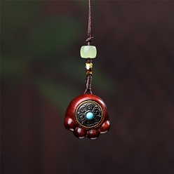 Темно-Красный Подвеска из сандалового дерева с отпечатком кошачьей лапки и резной инкрустированной мантрой из шести символов, для внутреннего зеркала заднего вида автомобиля подвесной орнамент, темно-красный, 100x30 мм