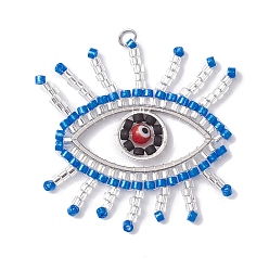 Озёрно--синий Стеклянные подвески из бисера, круглые бусины ручной работы сглаз, глаз, Плут синий, 36x37x4 мм, отверстие : 2.8 мм