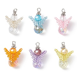 (52) Непрозрачная лаванда Стеклянные подвески, ангел, со стеклянным бисером и медной проволокой, граненые, разноцветные, 22.5x15x11 мм, отверстие : 1.6 мм