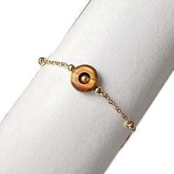 Тигровый глаз Нержавеющая сталь ссылка браслеты для женщин, с натуральным тигровый глаз бисером, плоско-круглые, 6-1/4 дюйм (16 см)