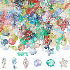Mixed Color 300Pcs Ocean Theme Baking Paint Handmade Lampwork Beads, Mixed Shapes, Mixed Color, 9~15x5.5~12x3.5~4mm, Hole: 1.2mm