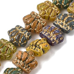 (52) Непрозрачная лаванда Выпечка краска бисер пряди, золотой металл обвитыми, корона, разноцветные, 12.5x13x8 мм, отверстие : 0.9 мм, около 28 шт / нитка, 13.78'' (35 см)